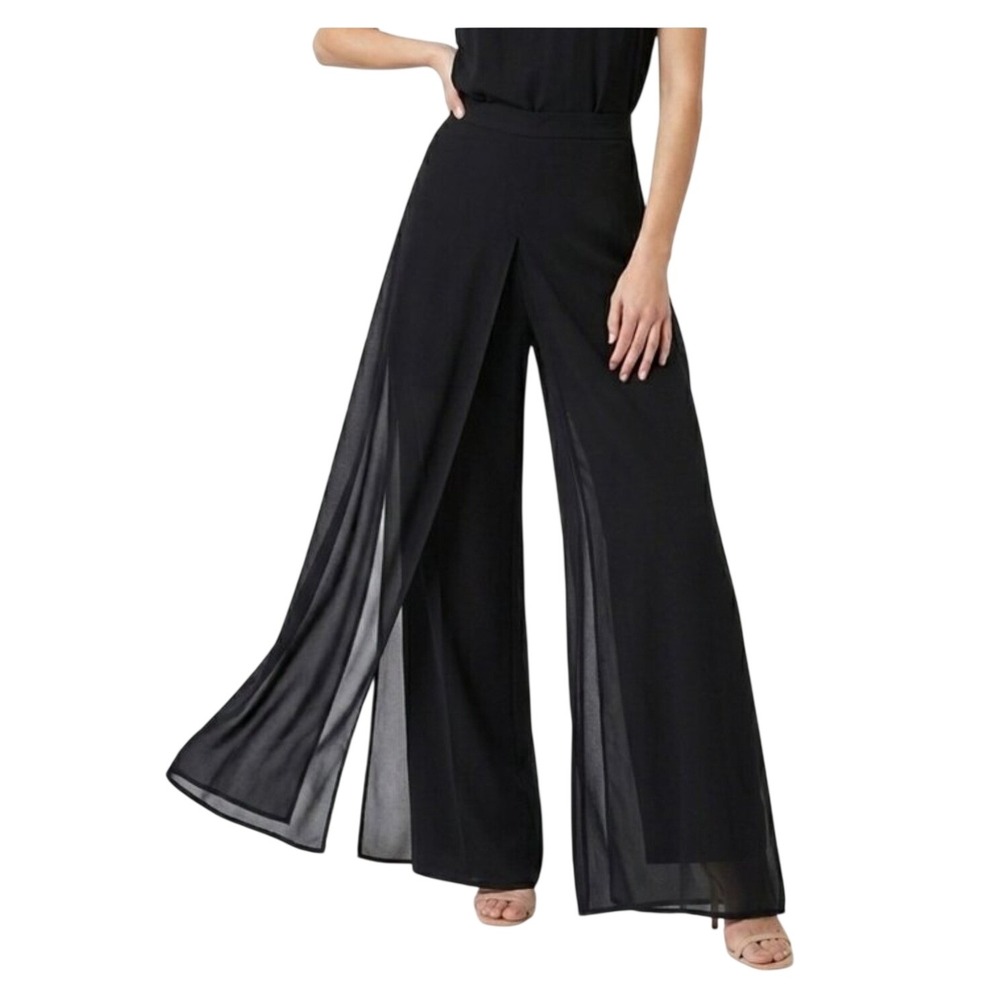 Lillie Rubin Black Wide Leg Overlay Pants Chiffon Sheer Palazzo Size 4